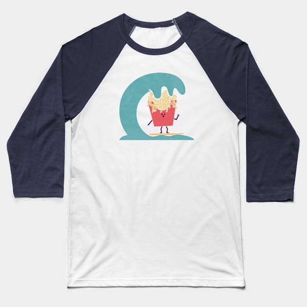 Curly Surfing Baseball T-Shirt by HandsOffMyDinosaur